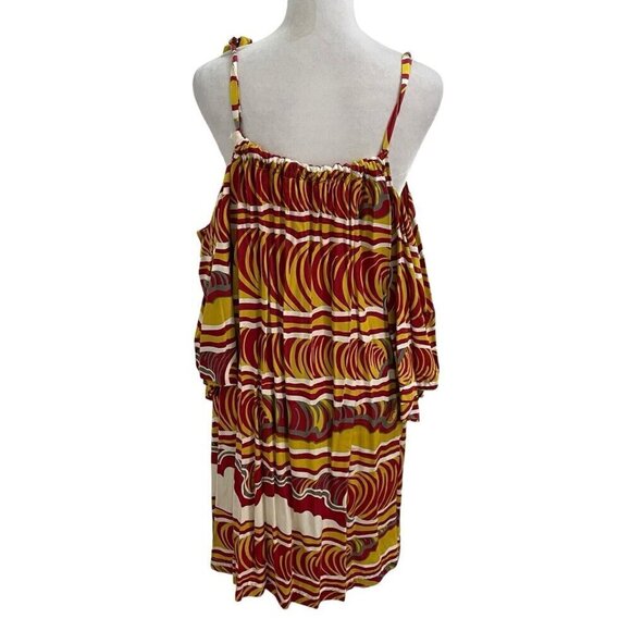 Manuheali'i Hawaiian Cold Shoulder Abstract Swing Dress Red Yellow size XL - Picture 4 of 7